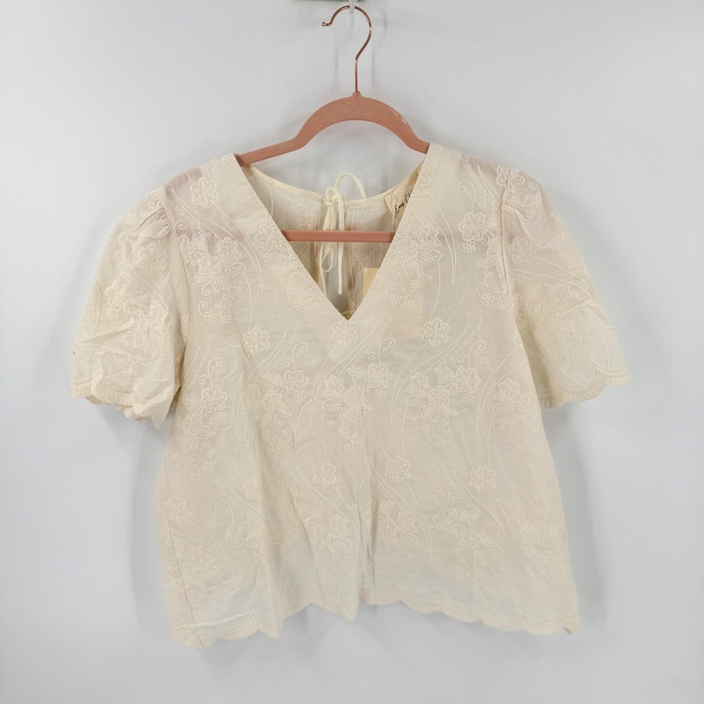 Easy Clothes Embroidered Eyelet Blouse Ivory Large Boho Cottagecore Romantic